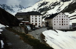 The Great St. Bernard Pass, still snowy even in June, has long been a major route through the Alps.