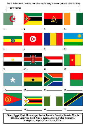 Picture Quiz African Flags Pauls, Table Quiz Rounds